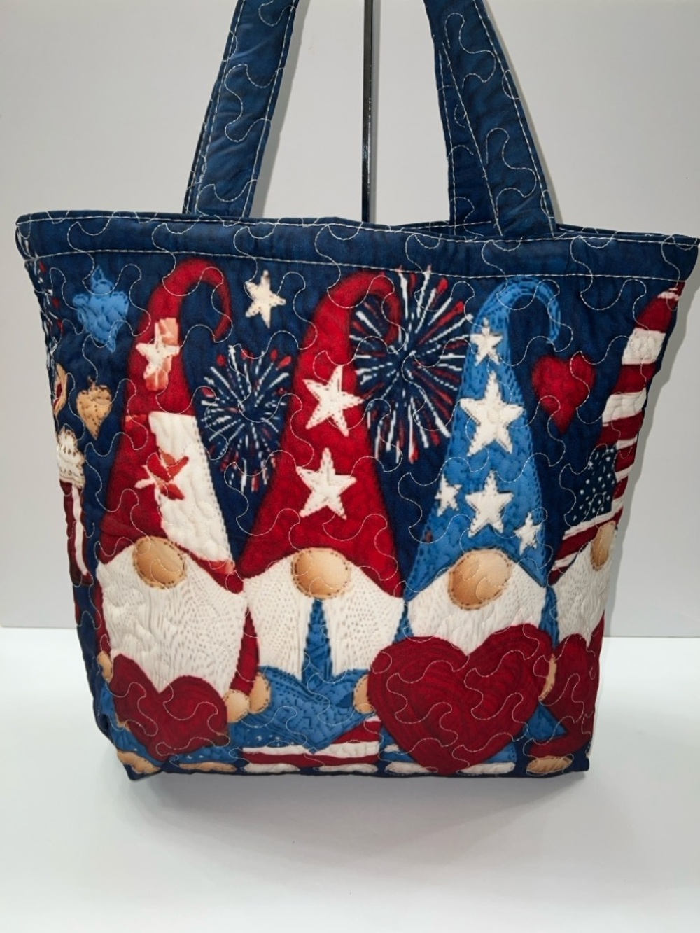 New Quilted Patriotic Gnome Tote Bag in Red, White & Blue